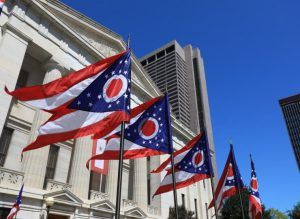 Ohio state flags waving